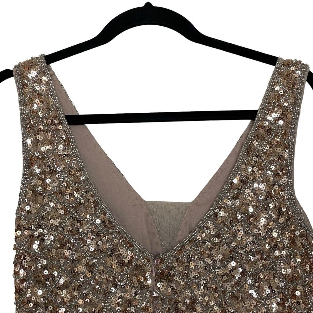 Mac Duggal Dress Size 8 Copper Silver Body Con Mini‎ Sequined Scallop - Picture 8 of 16